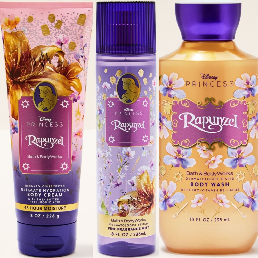 Disney Princess Rapunzel Body Cream, Body Wash & Fragrance Mist 3pc Set NEW Rare